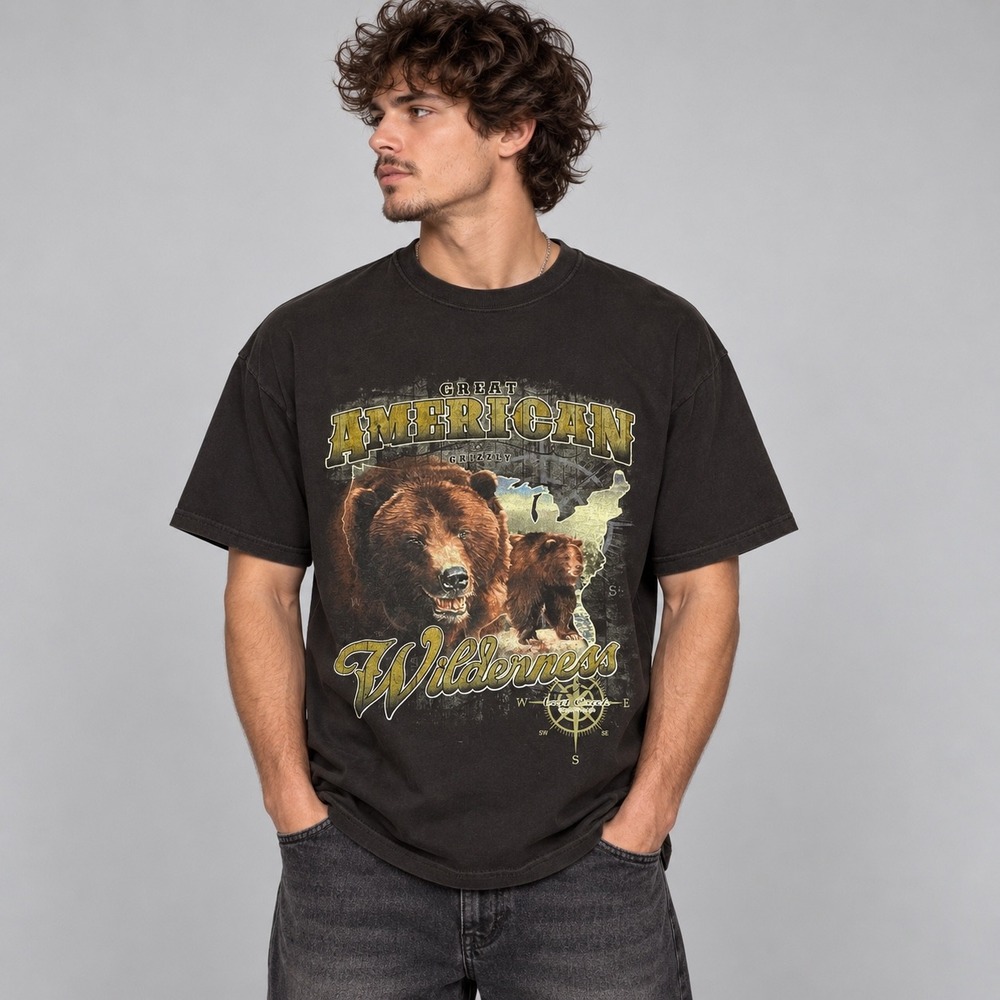 Grizzly Bear Shirt Men Large Brown Great American Wilderness Graphic Hunting Y2K